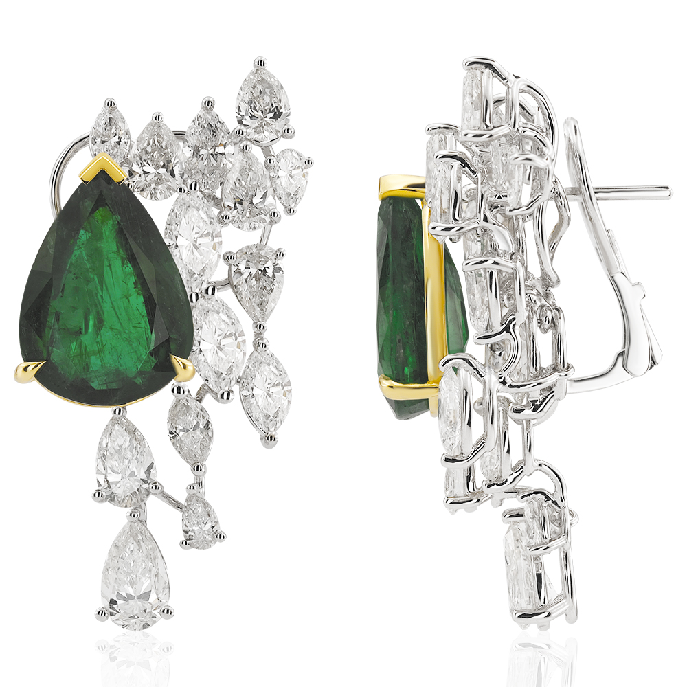 17,20 Ct. Diamond Emerald Earring